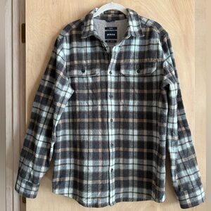 Prana Wedgemont Slim Organic Cotton Heavyweight Flannel Shirt Gray Tan Blue M